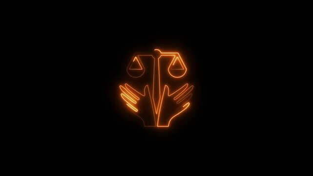 Glowing Neon Justice Scales Held by Hands Symbolizing Fairness and Equality Abstract Legal Concept for Law Firms and Courtrooms Modern Design Element for Branding and Presentations
