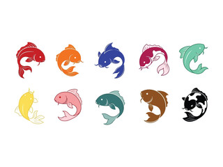 Colorful Koi Fish Collection: A vibrant illustration showcasing a diverse collection of koi fish, each displaying unique colors and patterns, symbolizing prosperity and good fortune.