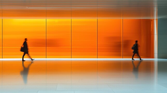 Modern corridor with orange wall - Powered by Adobe