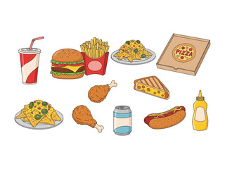 Assortment of Food Delight: An array of mouthwatering delights tempts the eye, capturing a range of culinary satisfaction, from savory to classic fast food favorites.