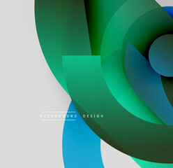 Abstract geometric shapes overlap, creating dynamic visual effect. Green, blue hues dominate composition, offering modern aesthetic.