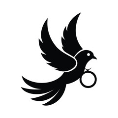 Obraz premium Wedding Dove With Ring icon of silhouette vector illustration