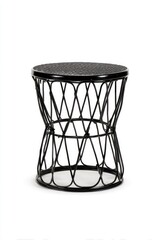 Black metal side table with woven design