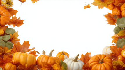 Autumnal Abundance: A vibrant tableau of pumpkins and fall foliage frames the scene. Embodying the essence of the harvest season.