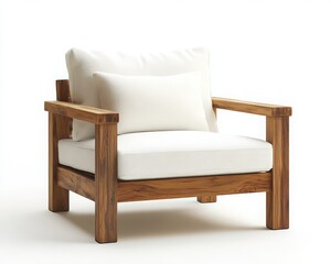 Modern Wooden Armchair with Soft White Cushions for Cozy and Stylish Interior Decor