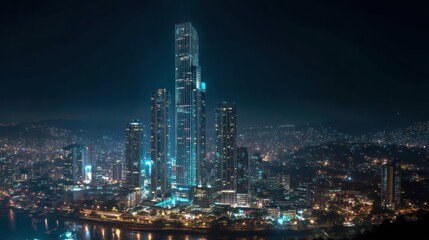 Modern city skyline at night
