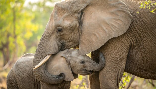 Elephant family love: african elephants, baby elephant, mother elephant, wildlife photography - Powered by Adobe