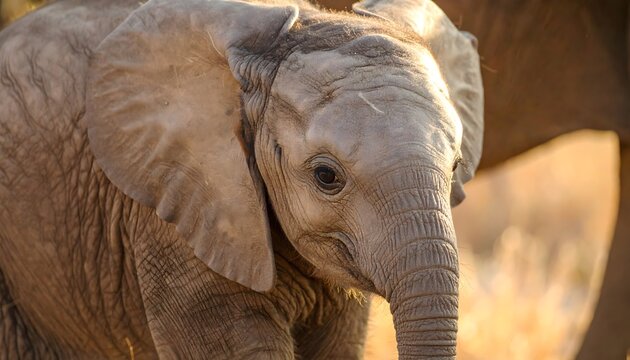 Baby elephant close up portrait cute african wildlife animal trunk ears safari adorable mammal