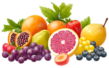 Fresh fruits assortment isolated on transparent background