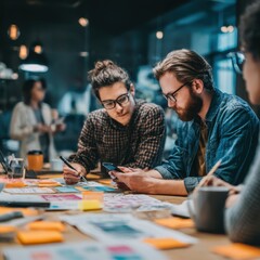 Creative team collaboration in modern workspace office meeting professional environment close-up view innovation and strategy