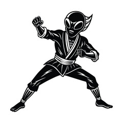 Naklejka premium Alien Striking Karate Pose With A Glowing Martial
