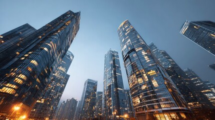 Obraz premium Modern skyscrapers cityscape dusk