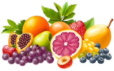 Fresh fruits assortment isolated on transparent background