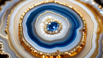 Obraz premium Close-up of a Gemstone with Blue and White Agate Layers