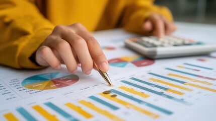 Analyzing financial data trends office setting infographic professional environment close-up view business insights