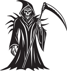  Silhouette art illustration design of a grim reaper holding a long scythe halloween icon