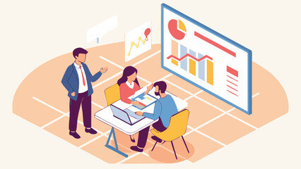 Business Team Analyzing Data and Presenting Information Together.