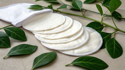 Eco-Friendly Cotton Rounds in Organic Cotton Bag with Green Leaves