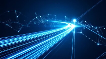 Abstract blue light trails with network connections - Powered by Adobe