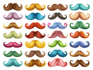  Collection of Mustache Styles: A Variety of Shapes and Colors isolated on white background PNG.AI Generated.