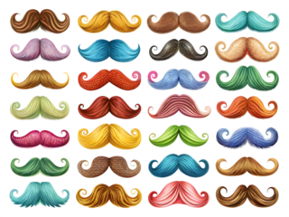  Collection of Mustache Styles: A Variety of Shapes and Colors isolated on white background PNG.AI Generated.
