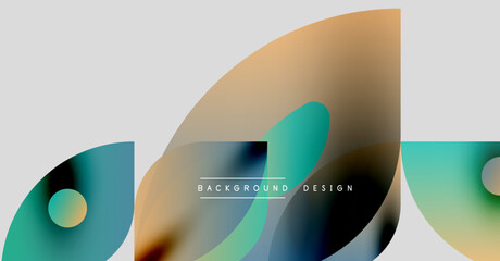 Abstract shapes overlap, creating dynamic visual effect. Colors blend, forming modern background design. Smooth gradients dominate composition.