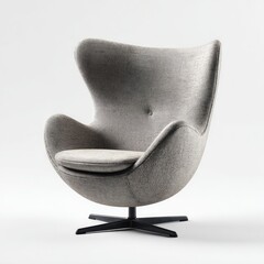 Gray upholstered egg chair on a black base