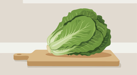 Romaine lettuce on a wooden cutting board with neutral color background