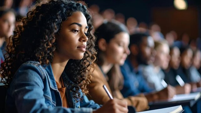 Attentive student taking notes in classroom