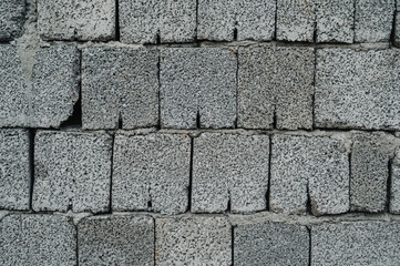 A plain gray cinder block wall with a rough, industrial texture