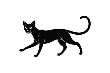 Silhouette art design illustration of an Abyssinian cat mid-run, lean body.eps