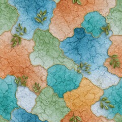 Abstract Seamless Pattern with Organic Shapes and Gold Lines