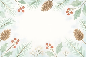 Festive winter border with pine cones and berries