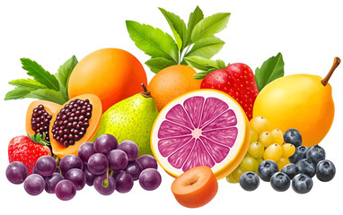 Fresh fruits assortment isolated on transparent background