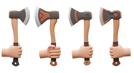 Set of cartoon hand axes illustrations