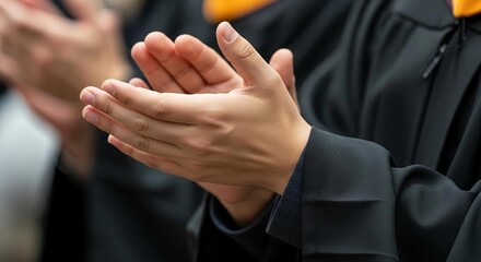 Obraz premium Close-up of Hands Clapping in Graduation Gown