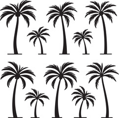 Fototapeta premium Assortment of Black Palm Tree Silhouettes tropical