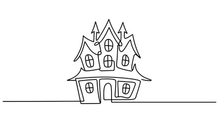 Whimsical crooked house continuous line drawing vector illustration