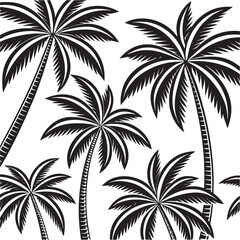 Black and white palm trees pattern silhouette tropical