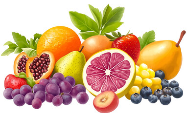 Colorful assortment of fresh fruits and vegetables arranged neatly on a transparent background  Mixed of different fruits and vegetable isolated on white background