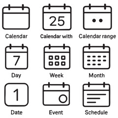 Calendar icon set. calendar icons for app, website, vector