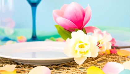 Pastel-colored flowers on a place setting