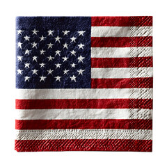 Obraz premium american flag paper napkin folded, soft wrinkle texture. stack of patriotic paper napkins, folded, red white blue stars and stripes design. 