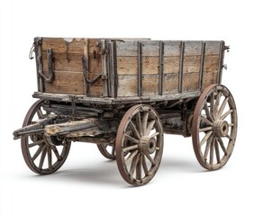 Old wooden wagon, weathered, isolated