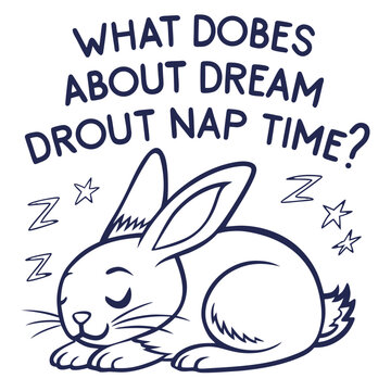 Cute sleeping bunny with text what dobes about dream drout nap time and zzz symbols