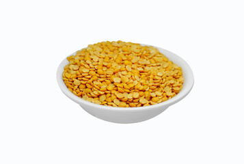 Toor dal or split yellow lentils Also Know as Chana Dal,Toor Dal isolated on white background 