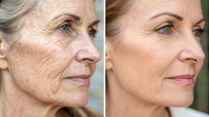 Aging Skin Contrast Before and After Treatment in Close-Up View