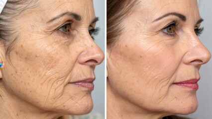 Transformation of Woman's Skin Before and After Treatment Close Up
