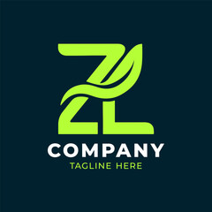 ZL letter green leaf logo design