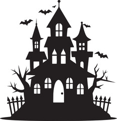  Halloween hunted house silhouette vector icon illustration